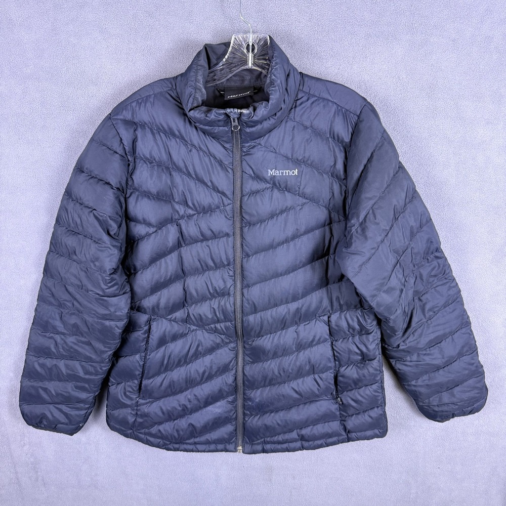 Marmot Down Puffer Jacket Mens XL Black 700 Zip Pockets Gorpcore Hiking READ